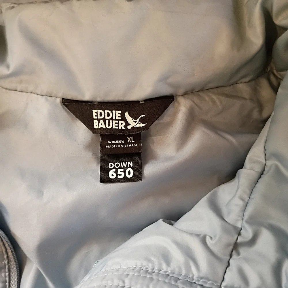 Eddie Bauer 650 Down Microlight Vest Women's Size XL Powder Blue Packable